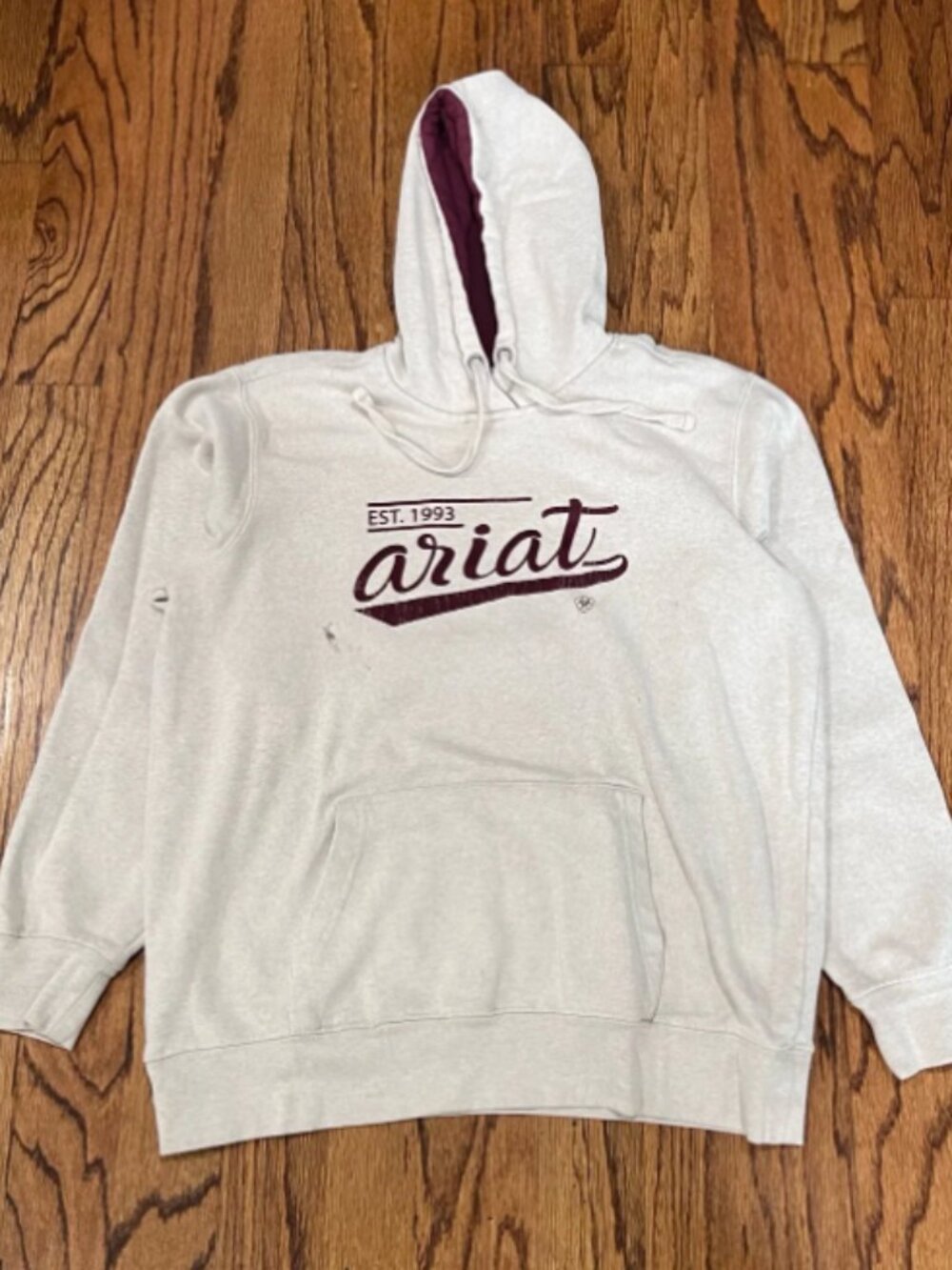 Ariat Cream Hoodie with Burgundy Logo and Lined Hood